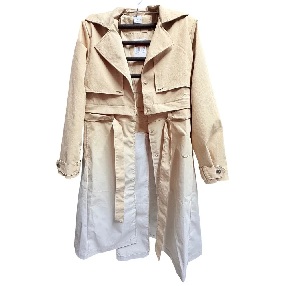 Nike Serena Williams Women Ombre‎ Trench Coat Tan White Belted Jacket Large New